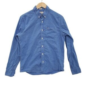 Hollister Mens Blue Gingham Button Down Stretch Shirt Small Preppy Casual Office